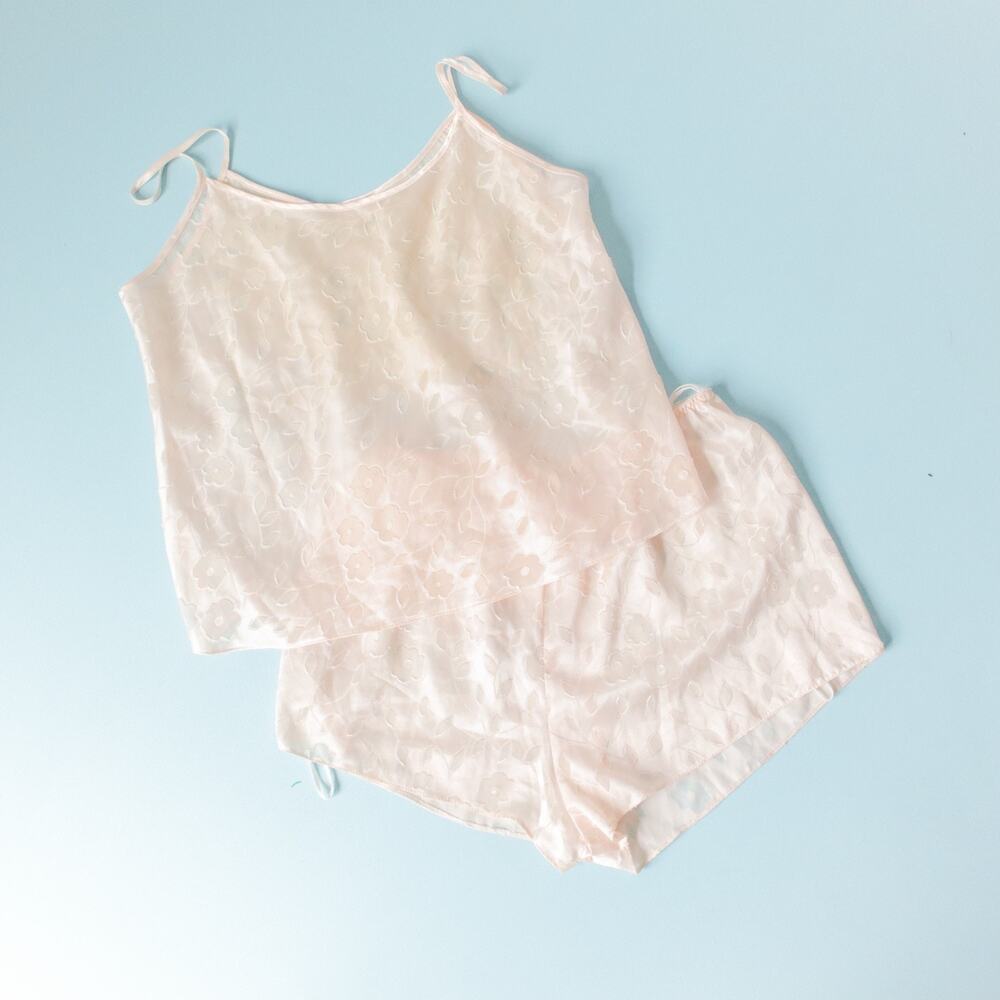 Vintage Cinema Etoile 90s Semi Sheer Floral Pajama Night Set Sz Medium Coquette